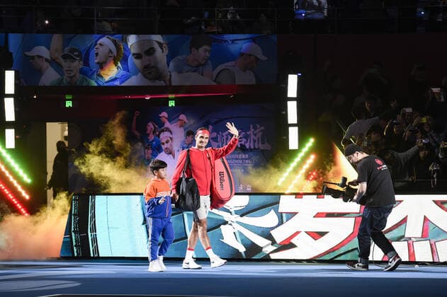 December 30, 2019, Zhejiang, Zhejiang, China: Zhejiang,CHINA-Switzerland s Roger federer and Germany s Alexander zverev VS America s Bob blaine mike blaine during the 2019 Tmall cup invitational tennis tournament at the Olympic sports center in Hangzhou, east China s Zhejiang province, Dec. 28, 2019.Federer and Zvelev lost 0-2 to their opponents. Hangzhou international tennis invitational tournament: federer s debut  - ZUMAs145 20191230_zaa_s145_095 Copyright: xZhanxYux