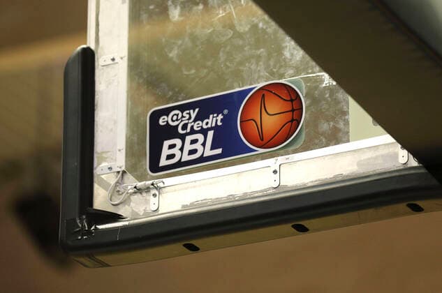 the logo of the BBL sticks next to the basketball mens BBL basketball on Sa 30 11 2019 Hamburg Towers Medi Bayreuth 81 95