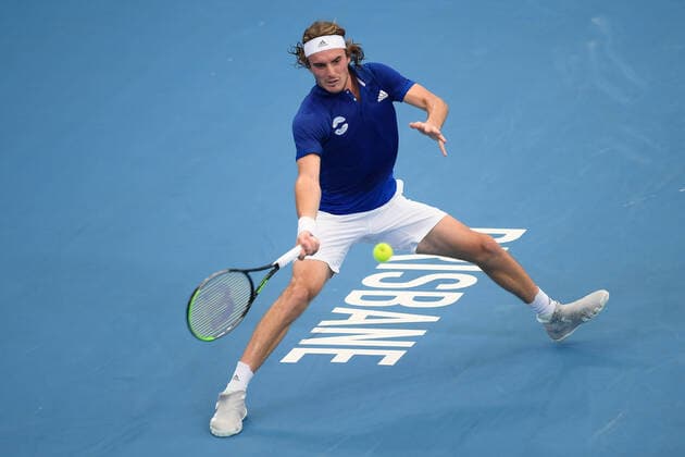 ATP, Tennis Herren CUP BRISBANE DAY 1, Stefanos Tsitsipas of Greece plays a forehand in his match against Denis Shapovalov of Canada during day 1 of the ATP Cup tennis tournament at at Pat Rafter Arena in Brisbane, Friday, January 3, 2020. ( NO ARCHIVING, EDITORIAL USE ONLY, NO USE IN BOOKS WITHOUT CONSENT BRISBANE QLD AUSTRALIA  Copyright: xALBERTxPEREZx 20200103001440121086