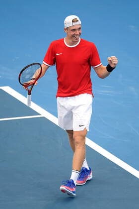 ATP, Tennis Herren CUP BRISBANE DAY 1, Denis Shapovalov of Canada celebrates defeating Stefanos Tsitsipas of Greece during day 1 of the ATP Cup tennis tournament at at Pat Rafter Arena in Brisbane, Friday, January 3, 2020. ( NO ARCHIVING, EDITORIAL USE ONLY, NO USE IN BOOKS WITHOUT CONSENT BRISBANE QLD AUSTRALIA  Copyright: xALBERTxPEREZx 20200103001440121360