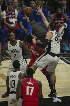 January 2, 2020, Los Angeles, California, USA: Christian Wood 35 of the Detroit Pistons puts the ball up during their NBA, Basketball Herren, USA game with the Los Angeles Clippers on Thursday January 2, 2020 at the Staples Center in Los Angeles, California. ARIANA RUIZ PI Clippers vs Pistons - ZUMAp124 20200102_zaa_p124_018 Copyright: xArianaxRuizx