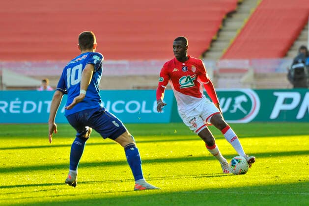 Fußball, Coupe de France, AS Monaco - Stade Reims Fode Ballo Toure (AS Monaco) - Remi Oudin (Stade de Reims) FOOTBALL : AS Monaco vs Stade de Reims - 32eme de finale de Coupe de France - Monaco - 04 01 2020 NorbertScanella PanoramiC 