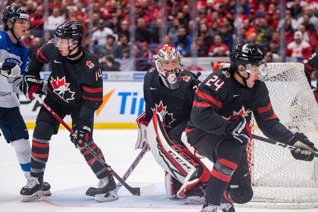 200104 Goalkeeper Joel Hofer of Canada during the 2020 IIHF World Junior Championship semi final between Canada and Finland on January 4, 2020 in Ostrava Photo Simon Hastegard BILDBYRAN kod SH 180173 ishockey ice hockey u20 jvm jvm 2020 jvm 19 20 iihf world junior championship world juniors bbeng semifinal kanada,  Copyright: SIMONxHASTEGARD BB200104ZX025