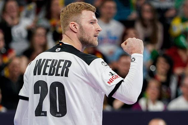 Philipp Weber DHB, 20 balls the fist, cheers for a goal, cheers, goal celebration, goal success, celebrate the goal, goal, celebration, cheers for the goal, optimistic, game scene, highlight, single picture, action, action, 04 01 2020, Mannheim Germany, Handball, international, Germany Iceland xozx