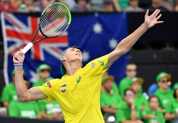 ATP, Tennis Herren CUP BRISBANE DAY 3, Alex de Minaur of Australia in action against Denis Shapovalov of Canada during day 3 of the ATP Cup tennis tournament at Pat Rafter Arena in Brisbane, Sunday, January 5, 2020. ( NO ARCHIVING, EDITORIAL USE ONLY, NO USE IN BOOKS WITHOUT CONSENT BRISBANE QLD AUSTRALIA  Copyright: xDARRENxENGLANDx 20200105001440382291
