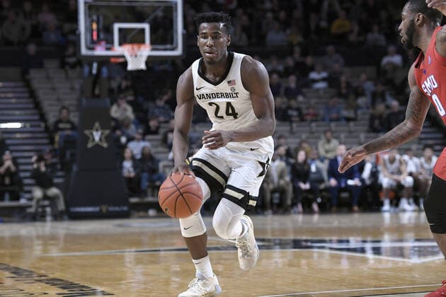 January 4, 2020, Nashville, Tennessee, US: Vanderbilt Commodores forward Aaron Nesmith (24) drives to the net during an NCAA, College League, USA basketball game between the Southern Methodist University Mustangs and the Vanderbilt University Commodores at Memorial Gymnasium in Nashville, TN Basketball: Southern Methodist University Vanderbilt University Commodores - ZUMAb193 20200104_zmp_b193_032 Copyright: xMickeyxBernalx