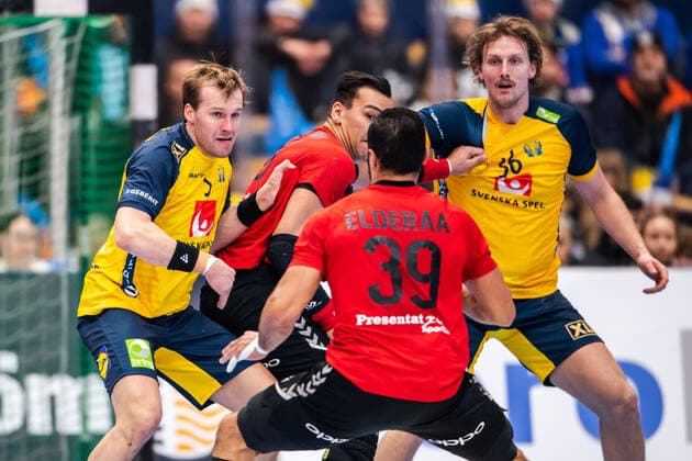 200105 Swedens Max Darj and Jesper Nielsen during the handball training match between Sweden and Egypt on January 5, 2020 in Jönköping,  Copyright: JÖRGENxJARNBERGER BB200105JJ012