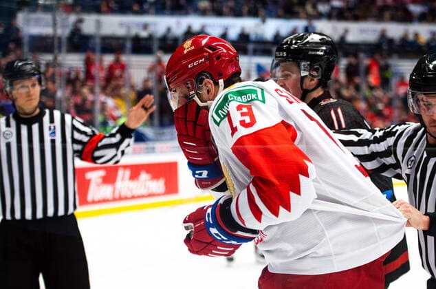 200105 Yegor Sokolov of Russia in pain during the 2020 IIHF World Junior Championship gold medal game between Canada and Russia on January 5, 2020 in Ostrava Photo Simon Hastegard BILDBYRAN kod SH 180176 ishockey ice hockey u20 jvm jvm 2020 jvm 19 20 iihf world junior championship world juniors bbeng final kanada ryssland,  Copyright: SIMONxHASTEGARD BB200105ZT016