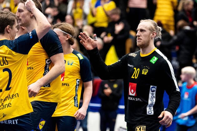 200105 Swedens Malwarder Mikael Appelgren cheers during the handball training match between Sweden and Egypt on January 5, 2020 in Jönköping,  Copyright: JÖRGENxJARNBERGER BB200105JJ030