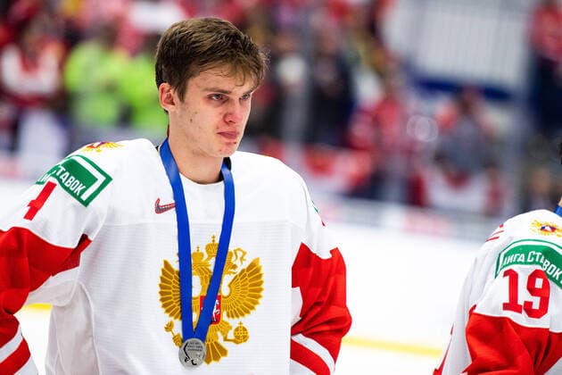 200105 Yegor Zamula of Russia looks dejected after the 2020 IIHF World Junior Championship gold medal game between Canada and Russia on January 5, 2020 in Ostrava Photo Simon Hastegard BILDBYRAN kod SH 180176 ishockey ice hockey u20 jvm jvm 2020 jvm 19 20 iihf world junior championship world juniors bbeng final kanada ryssland depp,  Copyright: SIMONxHASTEGARD BB200105ZR013