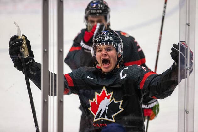Barrett Hayton of Canada celebrates a goal during the 2020 IIHF World Junior Ice hockey, Eishockey Championships final game between Russia and Canada in Ostrava, Czech Republic, on January 5, 2020. (CTKxPhoto VladimirxPrycek) CTKPhotoP202001050731601  PRY 0026