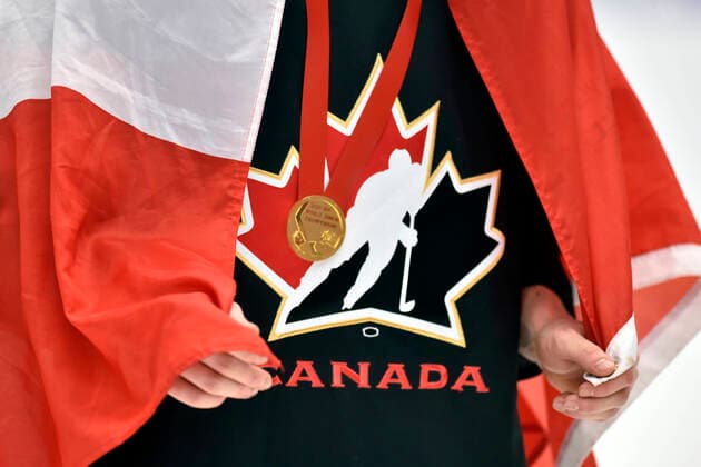 Players of Canada celebrate after winning the 2020 IIHF World Junior Ice hockey, Eishockey Championships final game between Russia and Canada in Ostrava, Czech Republic, on January 5, 2020. (CTKxPhoto JaroslavxOzana) CTKPhotoP202001050735601  JAO 21