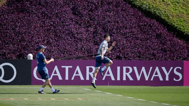 06 01 2020, Soccer 1 Bundesliga 2019 2020, FC Bayern Munich at the winter training camp in Doha, Qatar training on the 2 day, Lucas Hernandez FC Bayern Munich at the individual training on the side field with the rubber rope