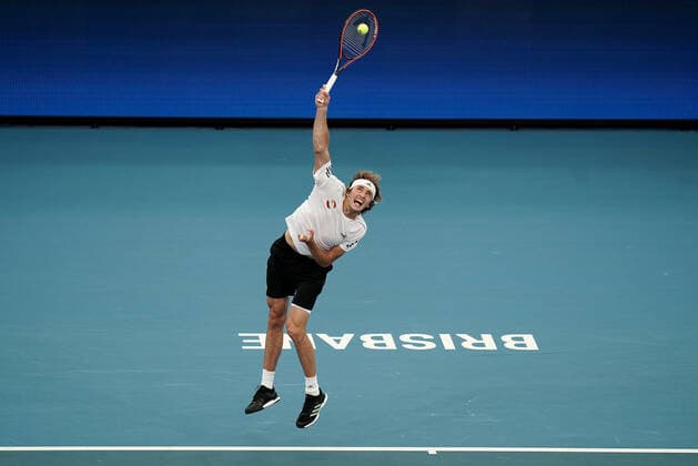 ATP, Tennis Herren CUP BRISBANE DAY 5, Alexander Zverev of Germany serves during his singles match against Denis Shapovalov of Canada during day 5 of the ATP Cup tennis tournament at Pat Rafter Arena in Brisbane, Tuesday, January 7, 2020. ( NO ARCHIVING, EDITORIAL USE ONLY, NO USE IN BOOKS WITHOUT CONSENT BRISBANE QLD AUSTRALIA  Copyright: xDAVExHUNTx 20200107001440802341