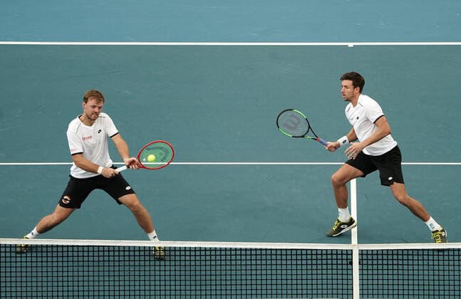 ATP, Tennis Herren CUP BRISBANE DAY 5, Kevin Krawietz (left) and Andreas Mies of German during their doubles match against Canada on day 5 of the ATP Cup tennis tournament at Pat Rafter Arena in Brisbane, Tuesday, January 7, 2020. ( NO ARCHIVING, EDITORIAL USE ONLY, NO USE IN BOOKS WITHOUT CONSENT BRISBANE QLD AUSTRALIA  Copyright: xDAVExHUNTx 20200107001440817568
