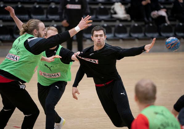 Rasmus Lauge and Henrik Moellgaard at the handball national team training in Frederiksberg Hall on Wednesday, January 8, 2020, Copenhagen Denmark,  Copyright: Ritzau Scanpix LiselottexSabroex COP101 spdk20200108-124906-L