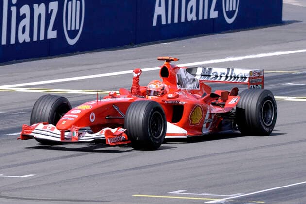 SCHUMACHER Michael F1 Team Scuderia Ferrari crossed the finish line as winner F1 GP of Germany 2004 on 30 05 2004 at the Nuerburgring