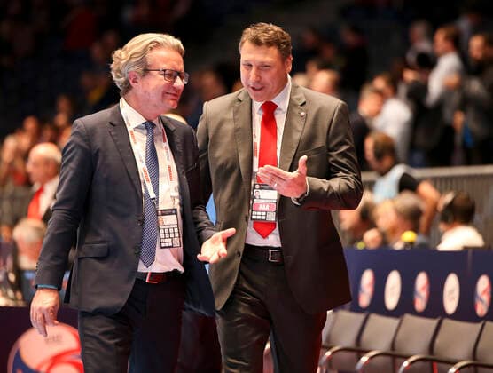 HANDBALL - EHF EURO 2020, BLR vs SRB GRAZ,AUSTRIA,09.JAN.20 - HANDBALL - EHF European Men s Handball Championship 2020, group stage, Belarus vs Serbia. Image shows Sports Provincial Christopher Drexler and Dietmar Peissl State Sports Coordinator - Styrian Handball Federation. GEPAxpictures xWolfgangxGrebien