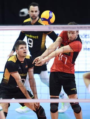 vl Ruben Schott 3 GER , Gyoergy Grozer 9 GER and Julian Zenger 10 GER Semifinal Bulgaria Germany Volleyball international Tournament Men CEV Tokyo European Qualification 2020 in Berlin, Germany on 09 01 2020,