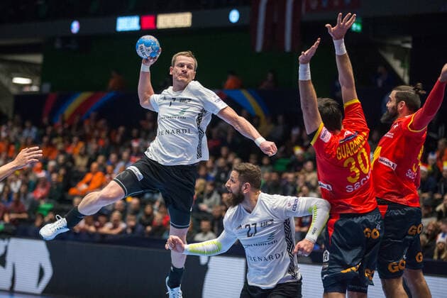 Handball, EM, Spanien - Lettland JURDZS Aivis (Lettonie - Latvia) HANDBALL : Championnat d Europe 2020 : Espagne vs Lettonie - 09 01 2020 THEOPHILELaurent Panoramic 