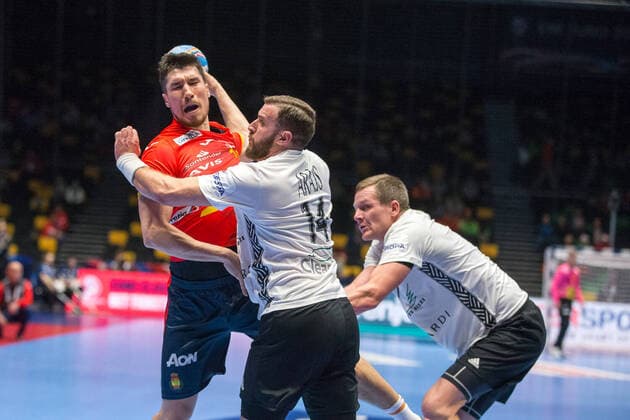 Handball, EM, Spanien - Lettland DUJSHEBAEV DOVICHEBAEVA Alex (Espagne - Spain) HANDBALL : Championnat d Europe 2020 : Espagne vs Lettonie - 09 01 2020 THEOPHILELaurent Panoramic 