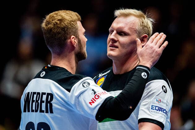 200109 Philipp Weber and Patrick Wiencek of Germany during the EHF European Handball Championship match between Germany and the Netherlands on January 9, 2020 in Trondheim Photo Vegard Wivestad Grott BILDBYRAN kod VG 170456 bbeng handball handball handball handball em 2020 european mens handball championship 2020 em 2020 handballs in 2020 ehf euro 2020 germany germany germany holland netherlands,  Copyright: VEGARDxWIVESTADxGRoTT BB200109VG108