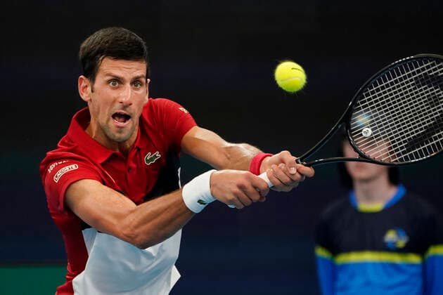 ATP, Tennis Herren CUP SYDNEY DAY 8, Novak Djokovic of Serbia in action in his game against Denis Shapovalou of Canada during day 8 of the ATP Cup tennis tournament at Ken Rosewall Arena in Sydney, Friday, January 10, 2020. ( NO ARCHIVING, EDITORIAL USE ONLY, NO USE IN BOOKS WITHOUT CONSENT SYDNEY NSW AUSTRALIA  Copyright: xMARKxEVANSx 20200110001441334940