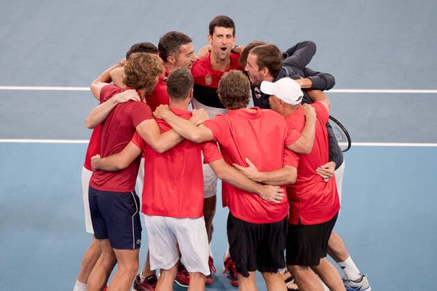 Novak Djokovic of Serbia defeats Daniil Medvedev of Russia 6-1 7-5 6-4 during the 2020 ATP, Tennis Herren Cup Semi Final at the Ken Rosewall Arena, Sydney, Australia on 11 January 2020. Copyright: xPeterxDovganx 25841058