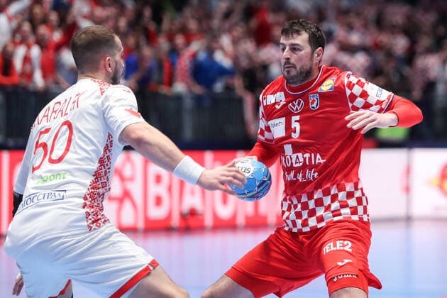 Graz: Croatian handball team meets Belarus in 2nd round of European Championship, EM, Europameisterschaft 11.01.2020., Stadthalle Graz, Graz, Austria - European Handball Championship, Group A, Round 2, Croatia - Belarus. Artsem Karalek, Domagoj Duvnjak  LukaxStanzl PIXSELL
