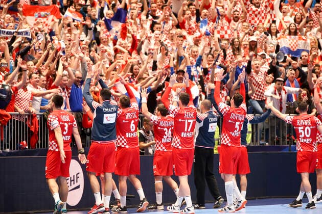 HANDBALL - EHF EURO 2020, CRO vs BLR GRAZ,AUSTRIA,11.JAN.20 - HANDBALL - EHF European Men s Handball Championship 2020, group stage, Croatia vs Belarus. Image shows the rejoicing of Croatia . GEPAxpictures xWolfgangxGrebien