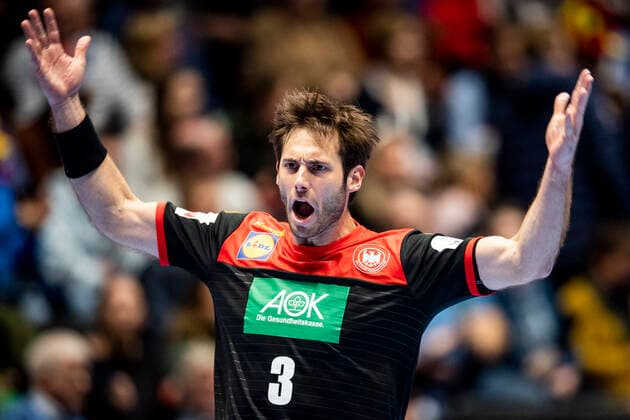 200111 Uwe Gensheimer of Germany celebrates during the EHF European Handball Championship match between Spain and Germany on January 11, 2020 in Trondheim Photo Vegard Wivestad Grott BILDBYRAN code VG 170462 bbeng handball handball handball handball em 2020 european mens handball championship 2020 em 2020 handballs 2020 ehf euro 2020 spain spain germany germany jubilee celebration,  Copyright: VEGARDxWIVESTADxGRoTT BB200111VG015