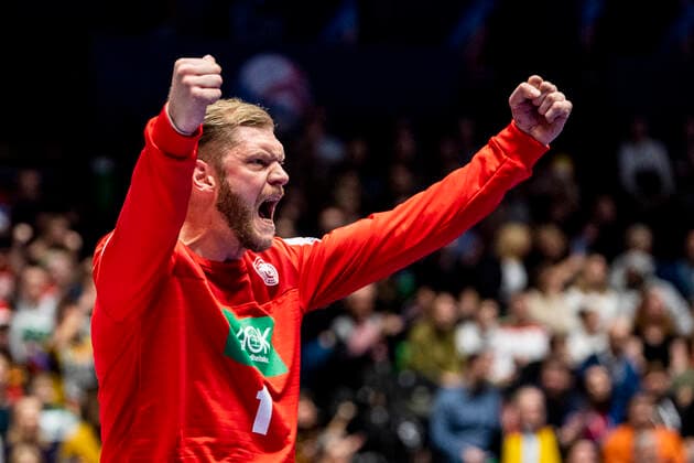 200111 goalkeeper Johannes Bitter of Germany celebrates during the EHF European Handball Championship match between Spain and Germany on January 11, 2020 in Trondheim Photo Vegard Wivestad Grott BILDBYRAN code VG 170462 bbeng handball handball handball handball em 2020 european mens handball championship 2020 em 2020 handbolls em 2020 ehf euro 2020 spain spain germany germany jubilee celebration,  Copyright: VEGARDxWIVESTADxGRoTT BB200111VG023
