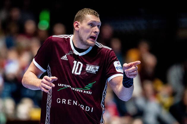 200111 Dainis Kristopans of Latvia during the EHF European Handball Championship match between Latvia and Netherlands on January 11, 2020 in Trondheim Photo Vegard Wivestad Grott BILDBYRAN code VG 170463 bbeng handball handball handball em 2020 european mens handball championship 2020 em 2020 handballs em 2020 ehf euro 2020 netherlands netherlands holland latvia,  Copyright: VEGARDxWIVESTADxGRoTT BB200111VG097