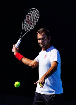 TENNIS AUSTRALIAN OPEN PREVIEW, Roger Federer of Switzerland plays a shot at a practice session during the one week to go preview of the Australian Open 2020 at Melbourne Park in Melbourne, Sunday, January 12, 2020. ( NO ARCHIVING, EDITORIAL USE ONLY, NO USE IN BOOKS WITHOUT CONSENT MELBOURNE VIC AUSTRALIA  Copyright: xSCOTTxBARBOURx 20200112001441700748