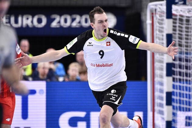 Gothenburg 202001112 Switzerland s Marvin Lie gestures after a goal during the Men s EHF EURO 2020 Handball group F match preliminary round between Switzerland and Poland in Scandinavium Arena Sunday Jan 12, 2020 Photo Bjorn Larsson Rosvall TT kod 9200 Gothenburg Sweden x9200x,  Copyright: xBjornxLarssonxRosvall TTx EURO HANDBALL SUI-POL