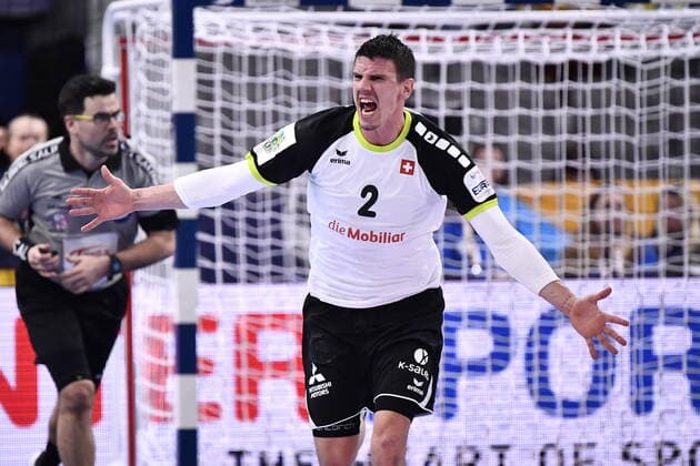 Gothenburg 202001112 Switzerland s gestures after a goal during the Men s EHF EURO 2020 Handball group F match preliminary round between Switzerland and Poland in Scandinavium Arena Sunday Jan 12, 2020 Photo Bjorn Larsson Rosvall TT kod 9200 Gothenburg Sweden x9200x,  Copyright: xBjornxLarssonxRosvall TTx EURO HANDBALL SUI-POL