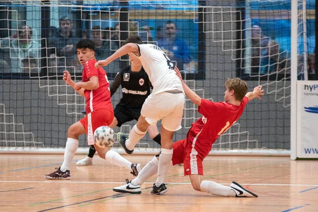 Abderrahman Amal FC Royal Antwerp , Sebastian Wöhr Eintracht Frankfurt and Jorn de Coster FC Royal Antwerp Germany, Gaildorf, 12 01 2020, Youth Football, U17 Youth Euro Cup 2020, Sports Hall