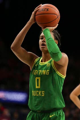 TUCSON, AZ - JANUARY 12: Oregon Ducks forward Satou Sabally (0) shoots a free throw during a college women s basketball game between the against the Oregon Ducks and the Arizona Wildcats on January 12, 2020, at McKale Center in Tucson, AZ. (Photo by Jacob Snow Icon Sportswire) COLLEGE BASKETBALL: JAN 12 Women s Oregon at Arizona Icon01122036