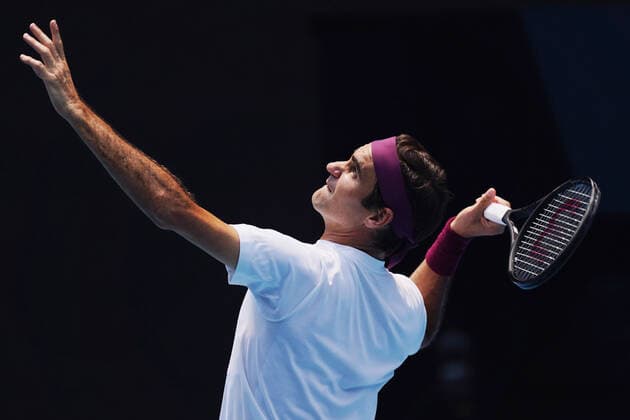 TENNIS AUSTRALIAN OPEN PRACTICE SESSIONS, Roger Federer of Switzerland serves during an Australian Open practise session at Melbourne Park in Melbourne, Monday, January 13, 2020. ( NO ARCHIVING, EDITORIAL USE ONLY, NO USE IN BOOKS WITHOUT CONSENT MELBOURNE VIC AUSTRALIA  Copyright: xMICHAELxDODGEx 20200113001441885350