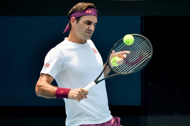 January 13, 2020: Roger Federer practises on Rod Laver Arena prior to the start of the 2020 Australian Open Grand Slam tennis tournament in Melbourne, Australia. Cal Media Tennis 2020: Australian Open Practice Jan 13 - ZUMAc04_ 20200113_zaf_c04_007 Copyright: xSydneyxLowx