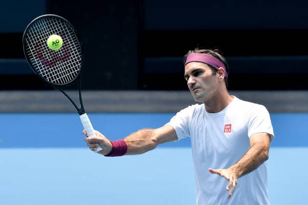 January 13, 2020: Roger Federer practises on Rod Laver Arena prior to the start of the 2020 Australian Open Grand Slam tennis tournament in Melbourne, Australia. Cal Media Tennis 2020: Australian Open Practice Jan 13 - ZUMAc04_ 20200113_zaf_c04_012 Copyright: xSydneyxLowx