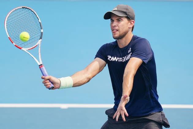 TENNIS AUSTRALIAN OPEN PRACTICE SESSIONS, Dominic Thiem of Austria hits a forehand during an Australian Open practise session at Melbourne Park in Melbourne, Monday, January 13, 2020. ( NO ARCHIVING, EDITORIAL USE ONLY, NO USE IN BOOKS WITHOUT CONSENT MELBOURNE VIC AUSTRALIA  Copyright: xMICHAELxDODGEx 20200113001441893380