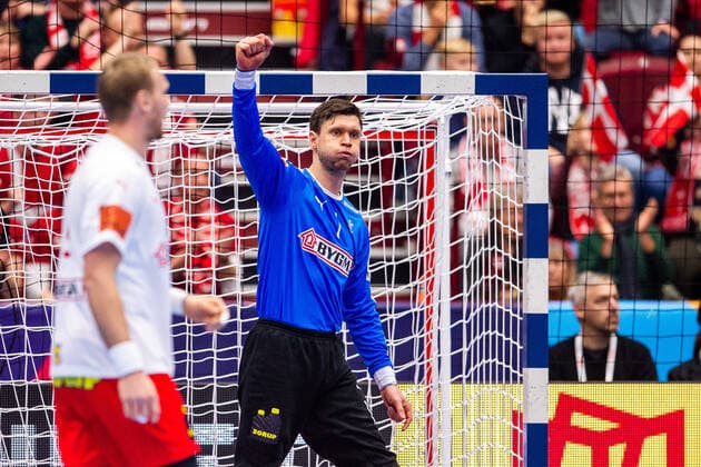200113 Goalkeeper Niklas Landin Jacobsen of Denmark celebrates during the EHF European Handball Championship match between Denmark and Iceland on January 13, 2020 in Malmö Photo Christoffer Borg Mattisson BILDBYRAN COP 261 bbeng ehf euro 2020 em 2020 european mens handball championship 2020 handball handball handballs em 2020 handball handball em 2020 danmark denmark hungary cheer,  Copyright: CHRISTOFFERxBORGxMATTISSON BB200113BB288