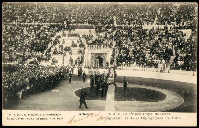 OLYMPIC GAMES 1906 HRH The Royal Prince of Greece, inaugurating the 1906 Olympic Games at the Athens Stadium Inter-City Games celebrating 10 years since the creation of the first Olympic Games in the modern era Credit Collection IM Kharbine Tapabor  KH63190