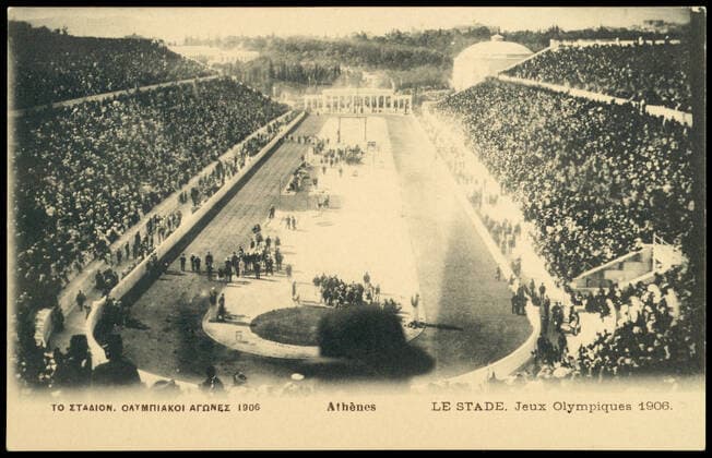 OLYMPIC GAMES 1906 Postcard depicting Athens Stadium at the 1906 Olympic Games Intercales Games celebrating 10 years since the creation of the first Olympic Games of the modern era Credit Collection IM Kharbine Tapabor  KH63192