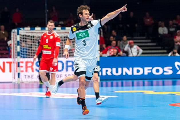 Handball, Men EM 2020, Main Round, Group 1, Belarus Germany Uwe Gensheimer Germany Rhein Neckar Loewen Joy Emotion Vienna Stadthalle Vienna Austria
