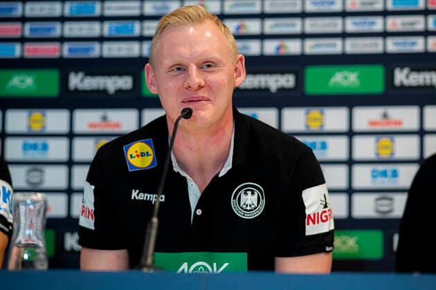 Handball, Men EM 2020, Main Round, Group 1, Media Day Training Germany Patrick Wiencek Germany THW Kiel laughing smiling good-humoured good humour grinning Vienna Stadthalle Vienna Austria