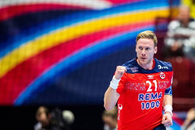 200117 Magnus Gullerud of Norway celebrates during the EHF European Handball Championship match between Norway and Hungary on January 17, 2020 in Malmö Photo Ludvig Thunman BILDBYRAN code LT 35707 bbeng ehf euro 2020 em 2020 european mens handball championship 2020 handball handball handballs em 2020 handball handball em 2020 norway norway hungary hungry cheers,  Copyright: LUDVIGxTHUNMAN BB200117LT030