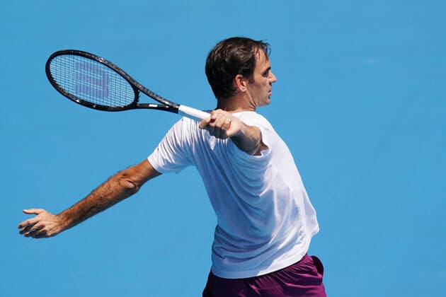 TENNIS AUSTRALIAN OPEN PRACTICE SESSIONS, Roger Federer of Switzerland hits a backhand during an Australian Open practise session at Melbourne Park in Melbourne, Saturday, January 18, 2020. ( NO ARCHIVING, EDITORIAL USE ONLY, NO USE IN BOOKS WITHOUT CONSENT MELBOURNE VIC AUSTRALIA  Copyright: xMICHAELxDODGEx 20200118001442883609