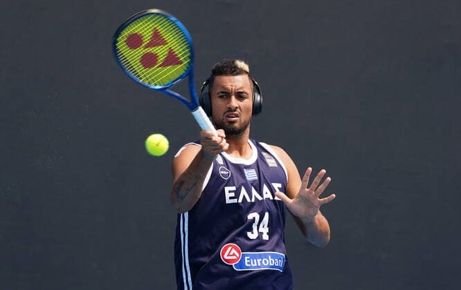TENNIS AO PRACTICE PREVIEW, Nick Kyrgios of Australia plays a shot during an Australian Open practice session at Melbourne Park in Melbourne, Saturday, January 18, 2020. ( NO ARCHIVING, EDITORIAL USE ONLY, NO USE IN BOOKS WITHOUT CONSENT MELBOURNE VIC AUSTRALIA  Copyright: xSCOTTxBARBOURx 20200118001442894161